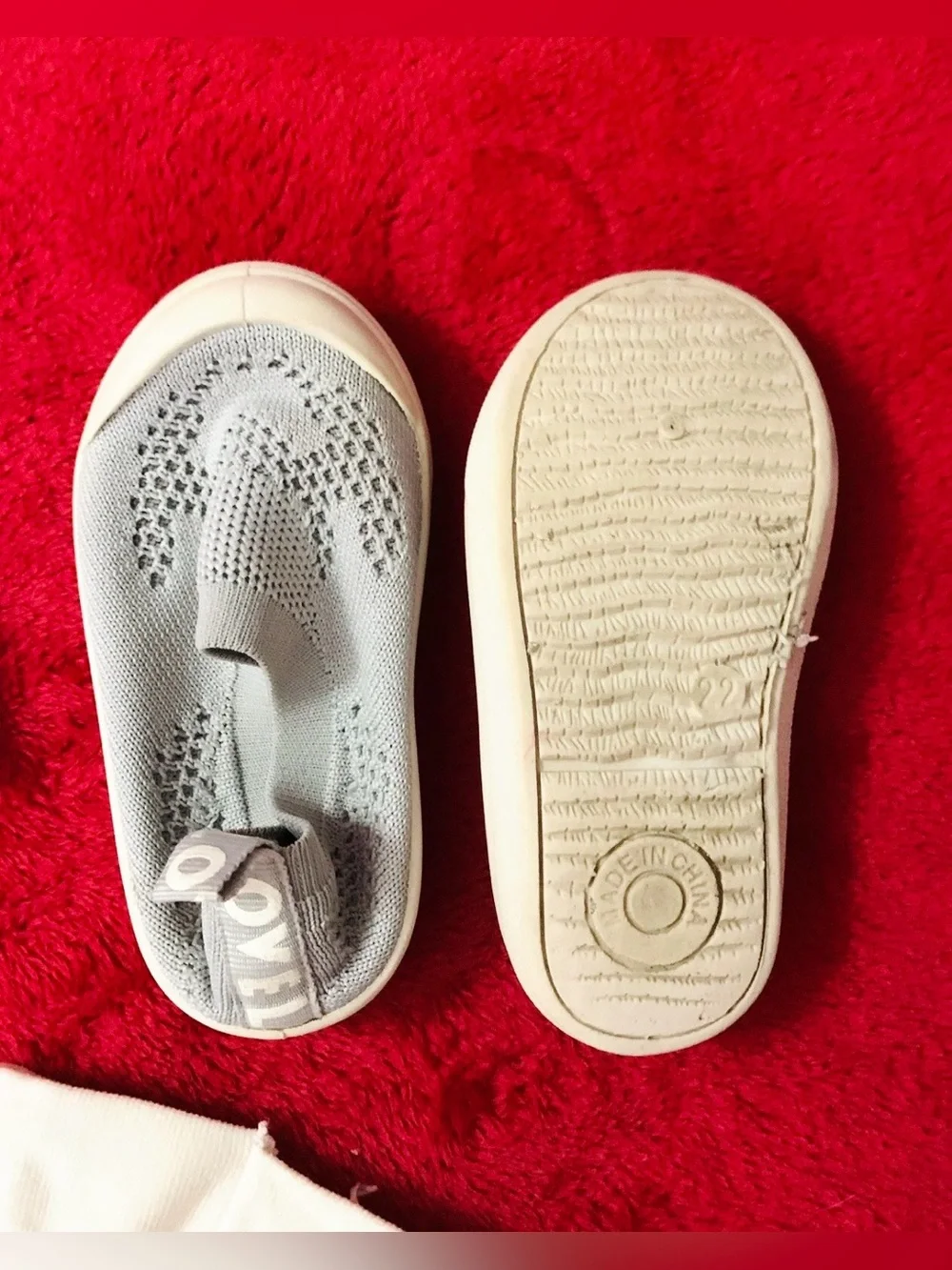 NUK Unisex Baby Lot Pacifiers, White Knit Hat, Gray Slip-On Shoes, Spoons